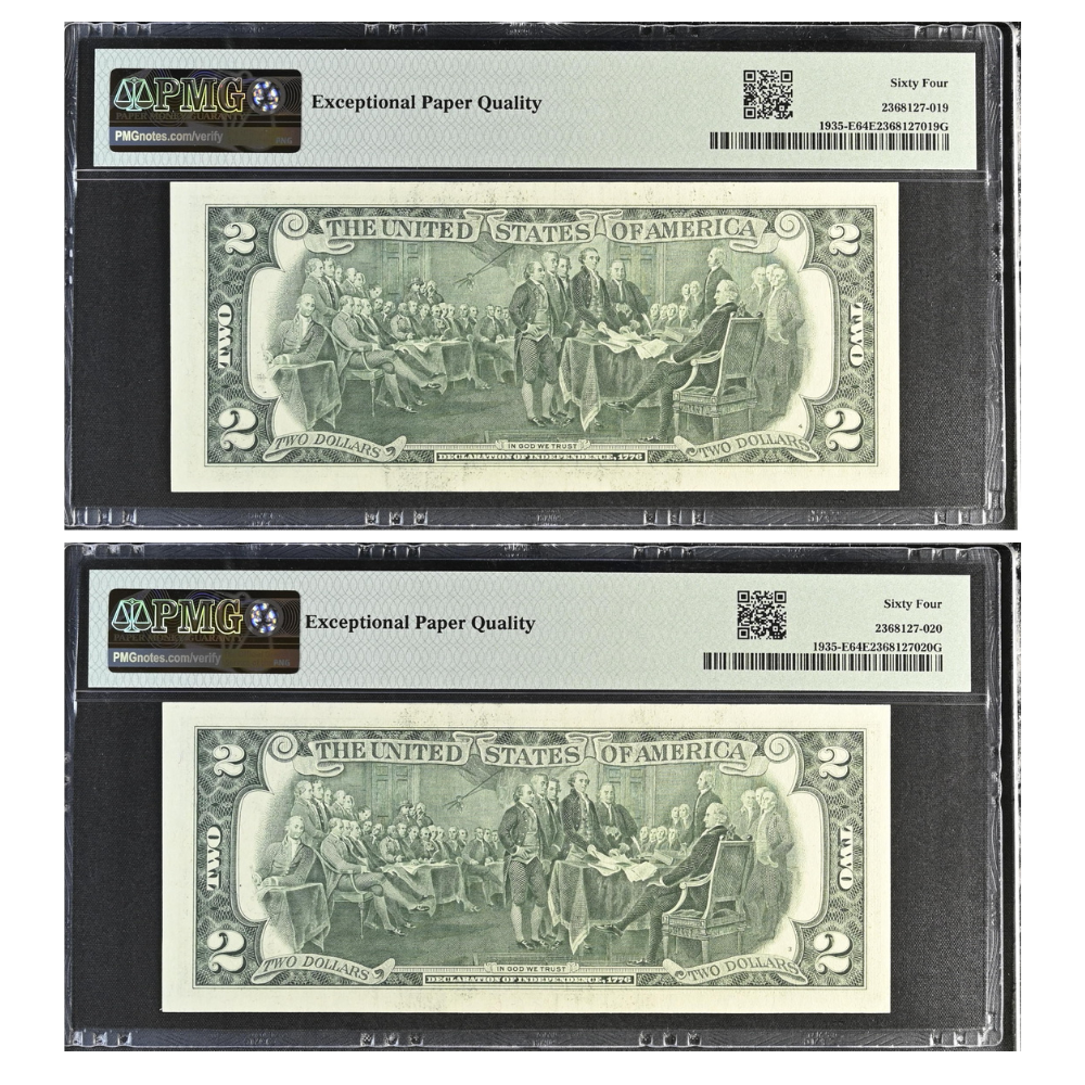 United States 2 Dollars 1976 Fr#1935-E Federal Reserve Note Richmond Choice UNC 64 Consecutive Pair