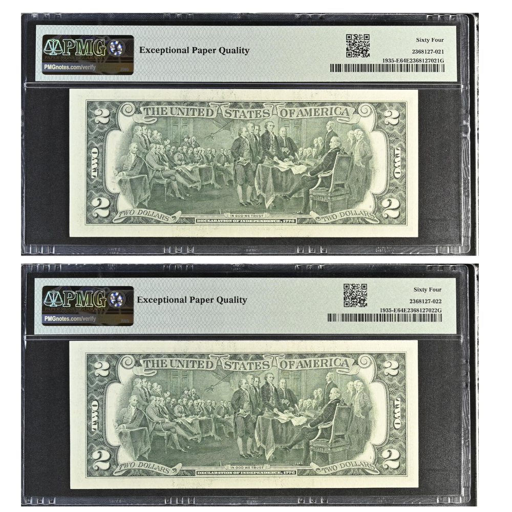 United States 2 Dollars 1976 Fr#1935-E Federal Reserve Note Richmond Choice UNC 64 Consecutive Pair