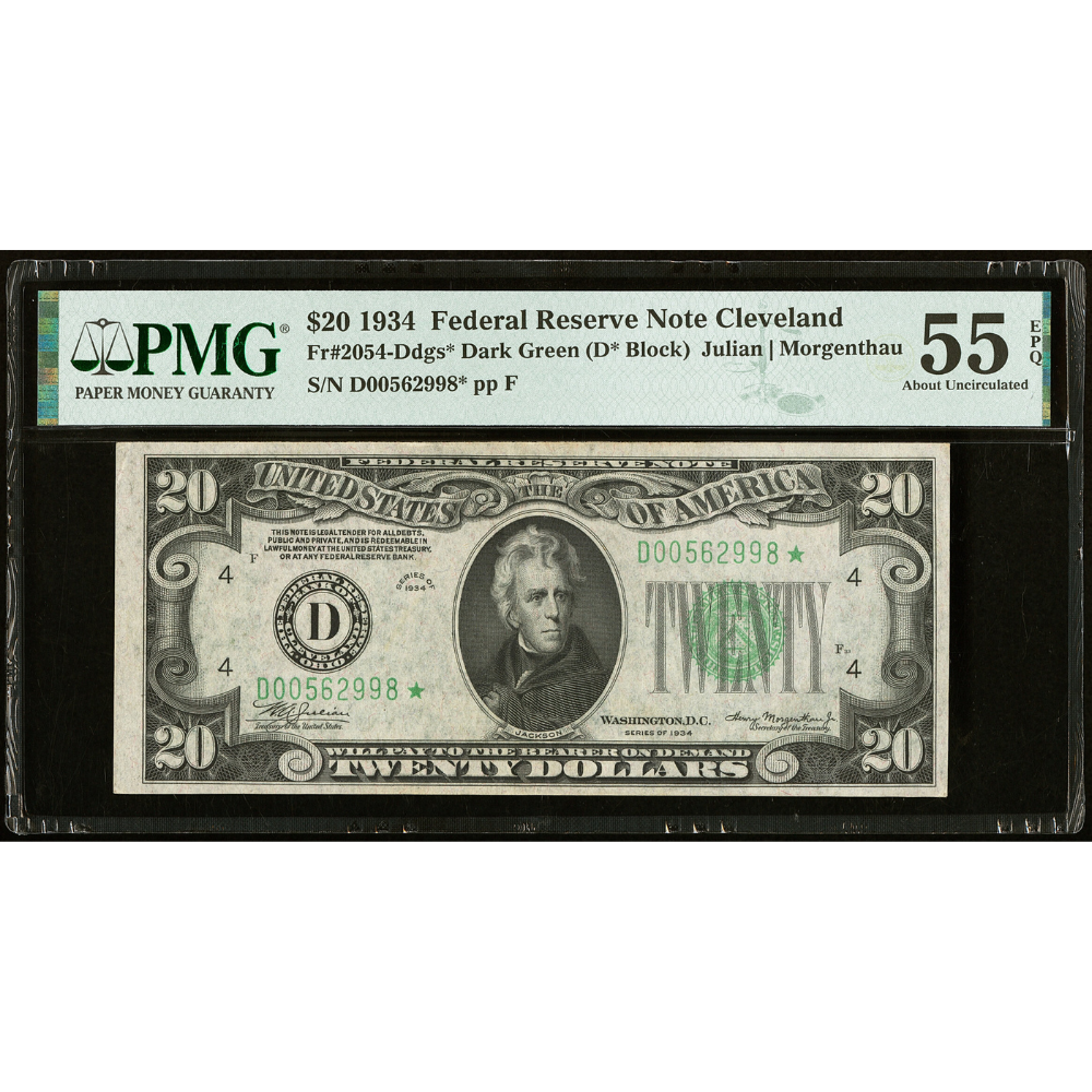 USA $20 1934 Federal Reserve Note Cleveland ✯ Star PMG AU 55 EPQ