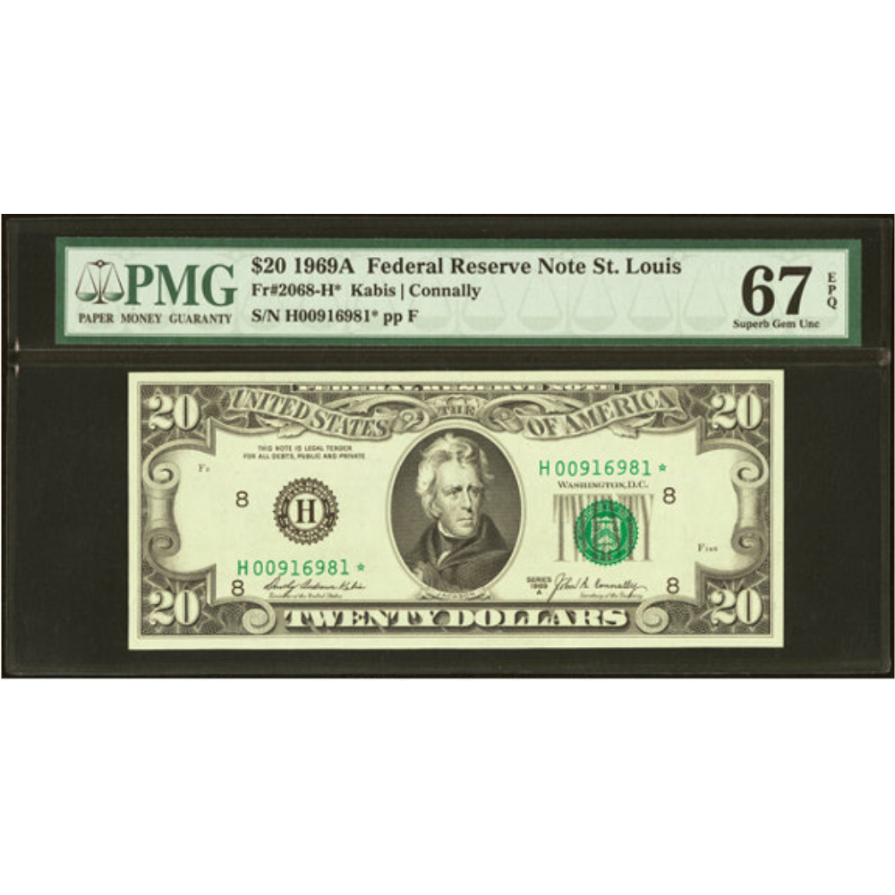 USA $20 1969A Federal Reserve Star Note St. Louis PMG Superb Gem 67 EPQ