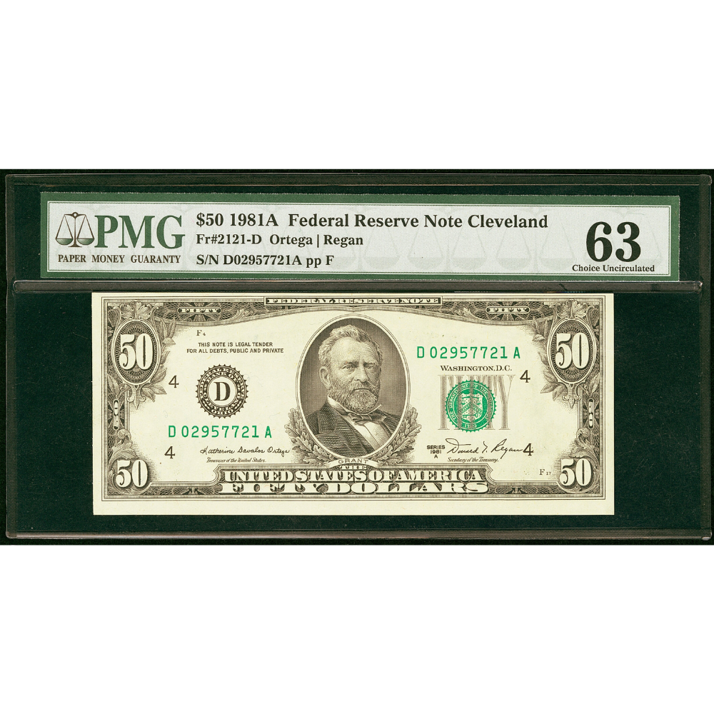 USA $50 1981A Federal Reserve Note Cleveland PMG Choice UNC 63