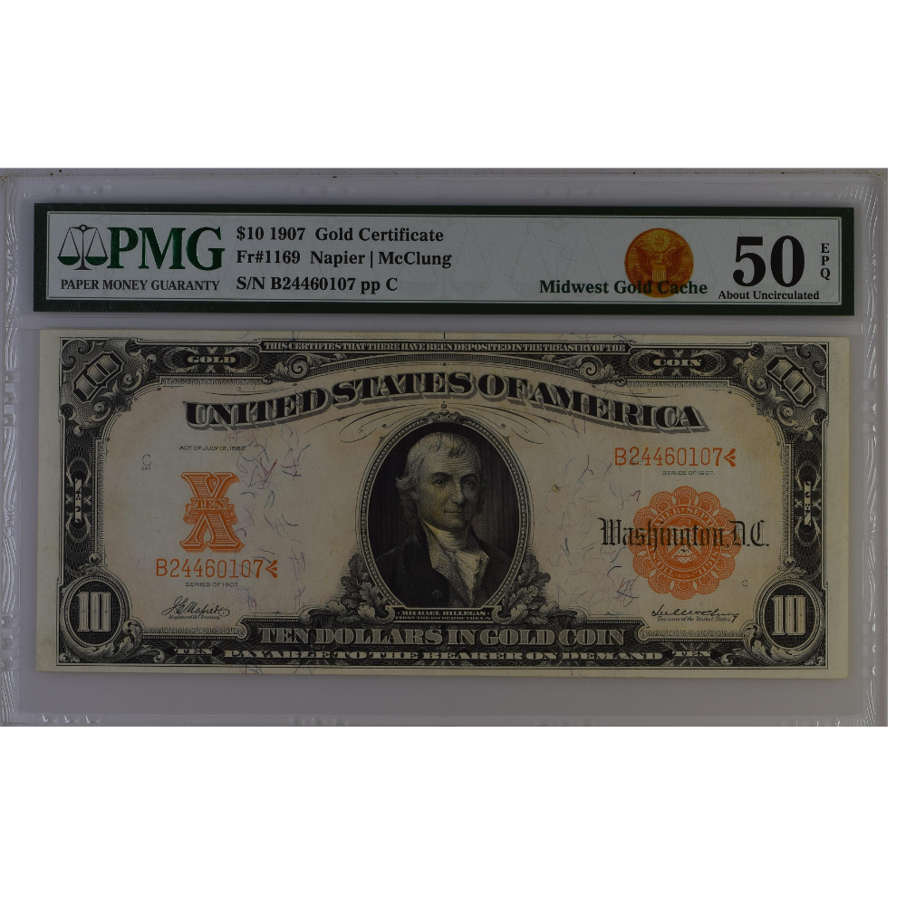 United States 10 Dollars 1907 Fr#1169 Gold Certificate PMG 50 About UNC EPQ