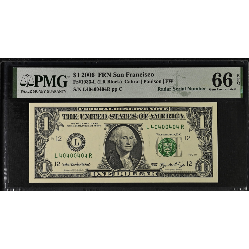 United States 1 Dollar 2006 Fr#1933-L Radar Serial PMG 66 Gem UNC EPQ