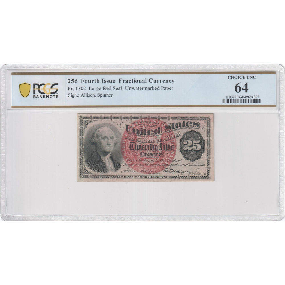 United States 25 Cents Fr#1302 Fractional Currency PCGS 64 Choice UNC