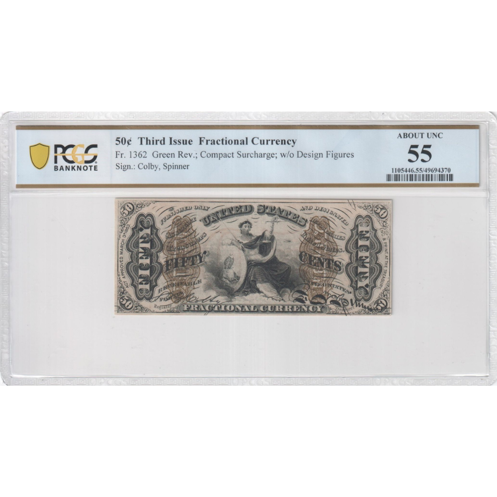 United States 50 Cents Fr#1362 Fractional Currency PCGS 55 About UNC