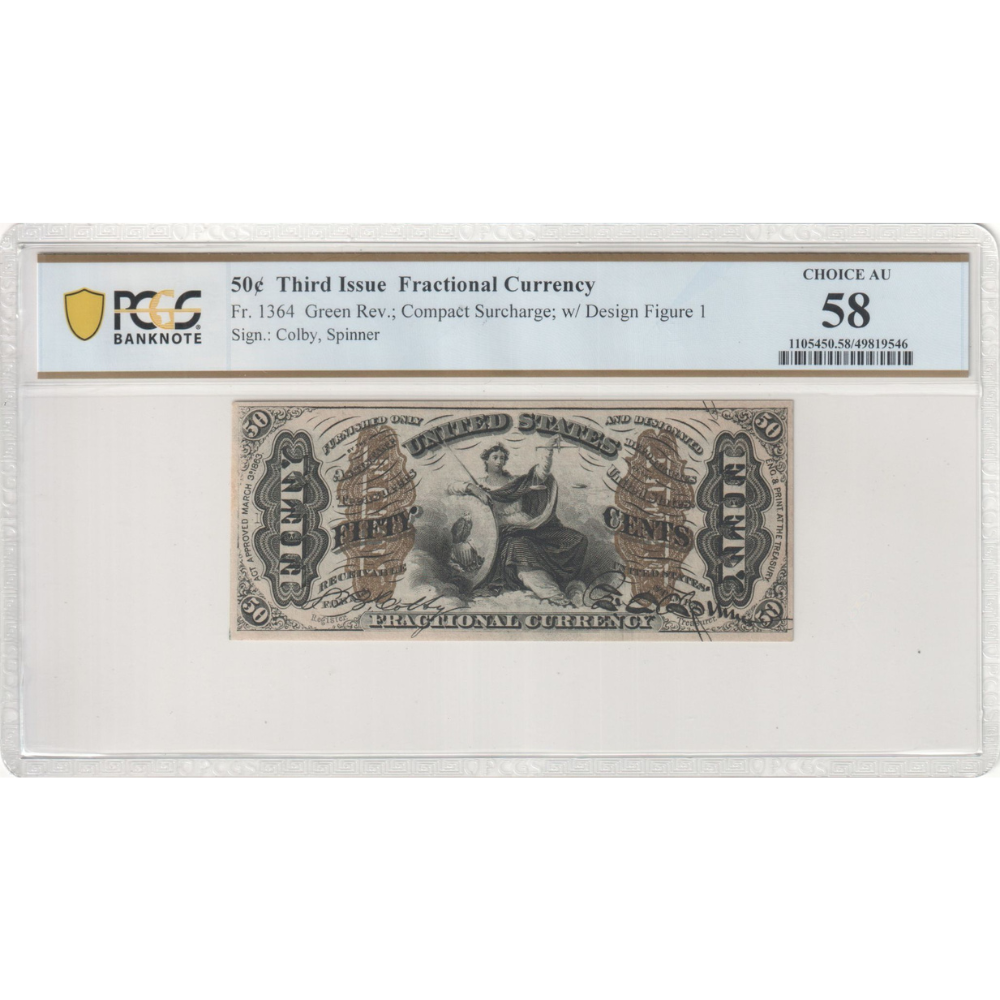 United States 50 Cents Fr#1364 Fractional Currency PCGS 58 Choice AU