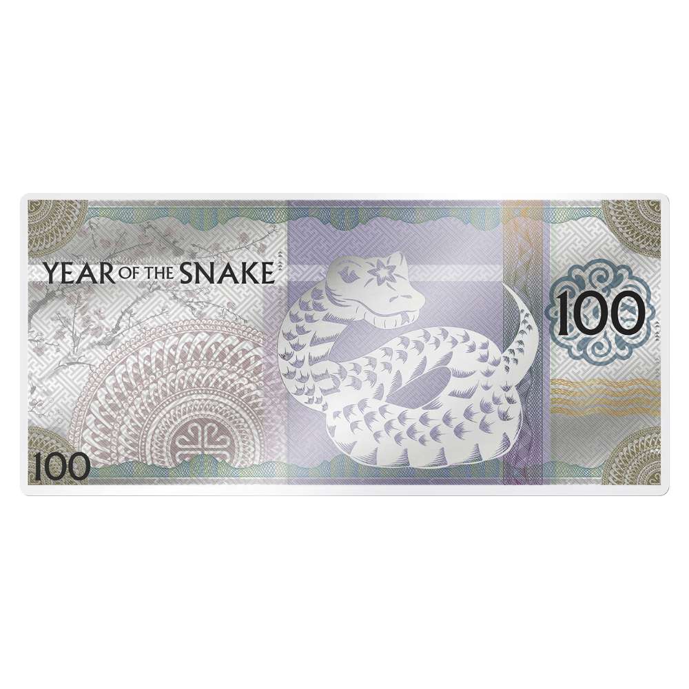 YEAR OF THE SNAKE Silver Note 100 Togrog Mongolia 2025