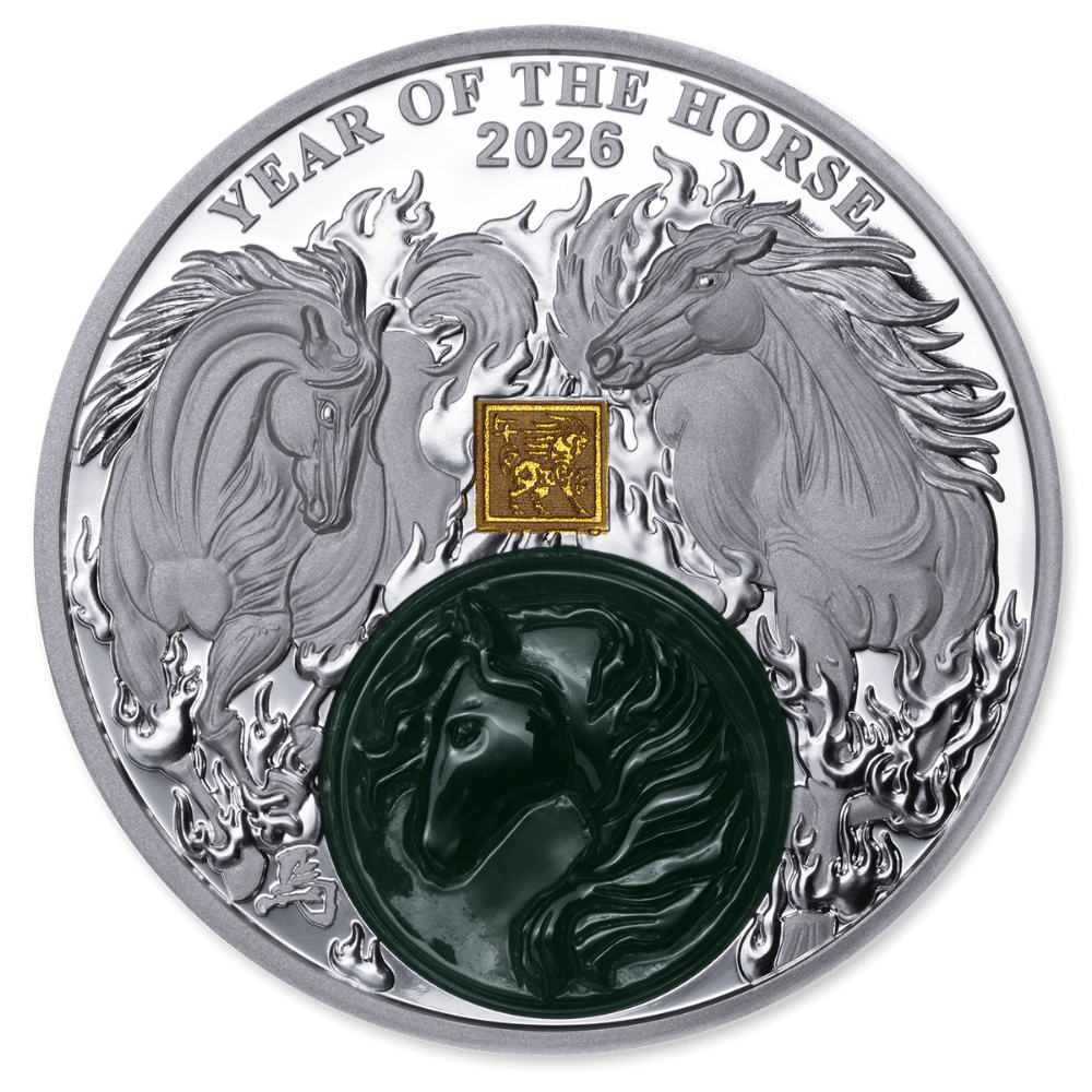 Year of the Horse 2 Oz Silver with Jade 2026 - PARTHAVA COIN