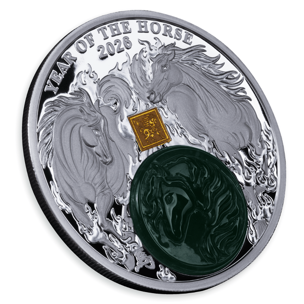 Year of the Horse 2 Oz Silver with Jade 2026 - PARTHAVA COIN