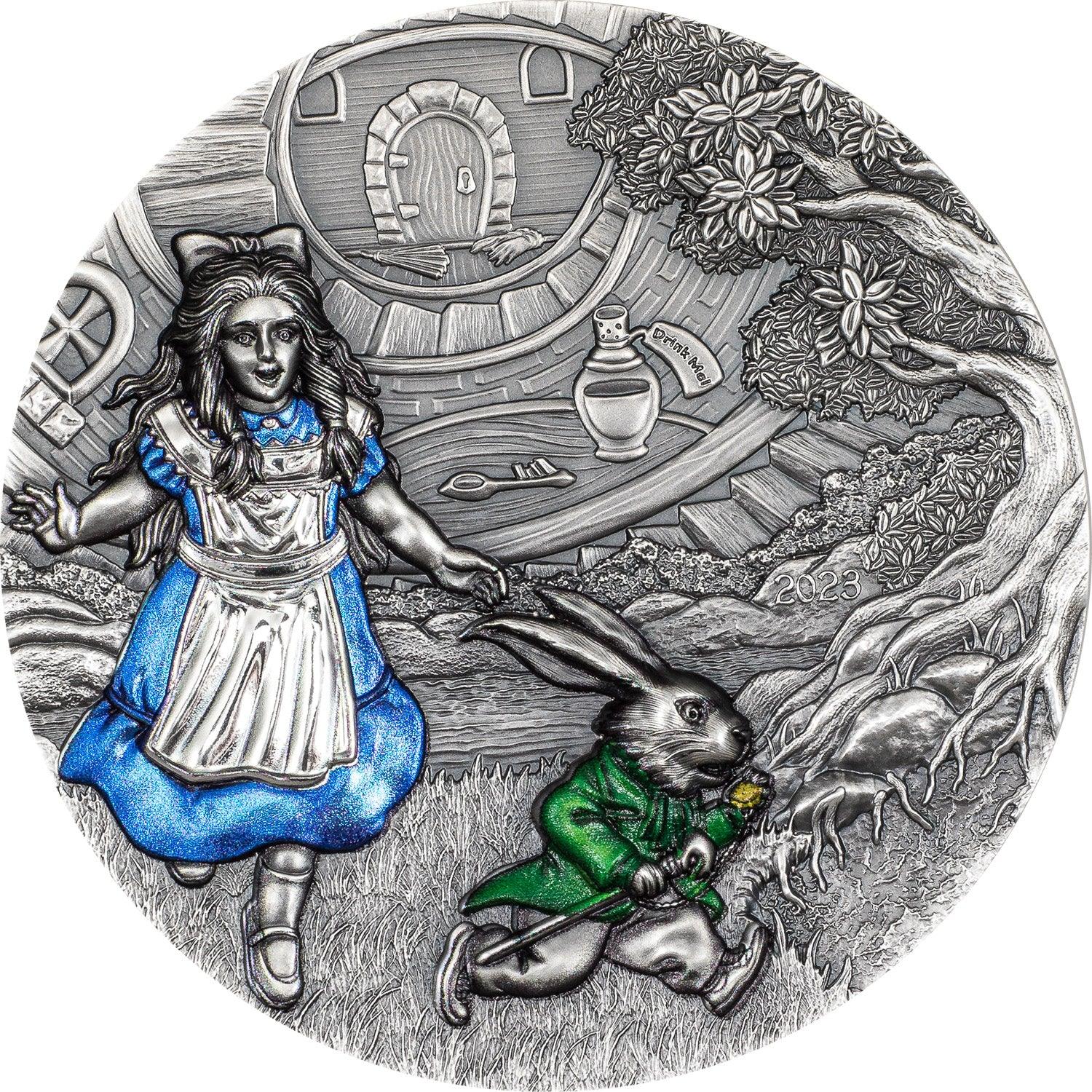 ALICE IN WONDERLAND Fairy Tales Fables 3 Oz Silver Coin $20 Cook Islands 2023 - PARTHAVA COIN