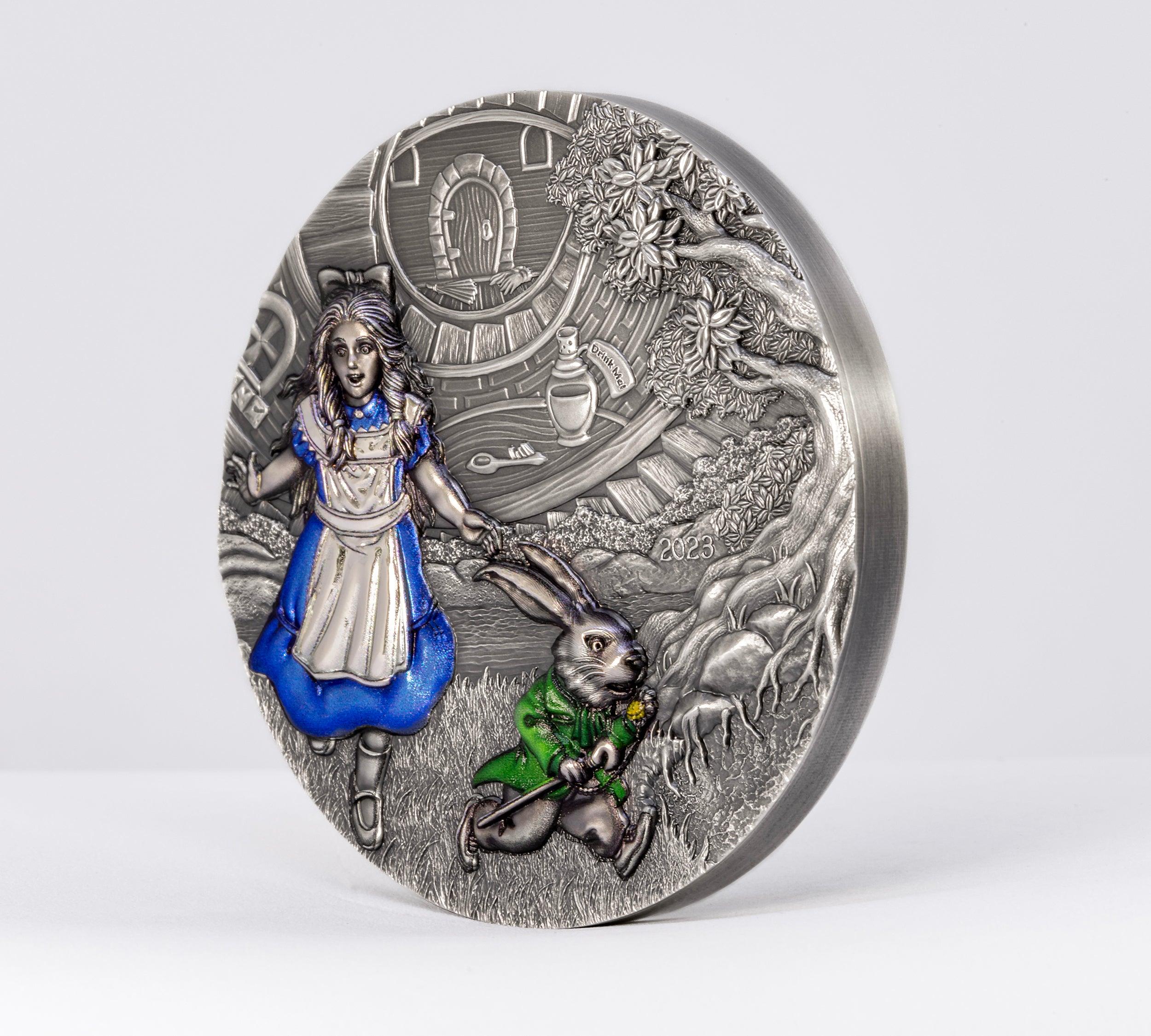 ALICE IN WONDERLAND Fairy Tales Fables 3 Oz Silver Coin $20 Cook Islands 2023 - PARTHAVA COIN