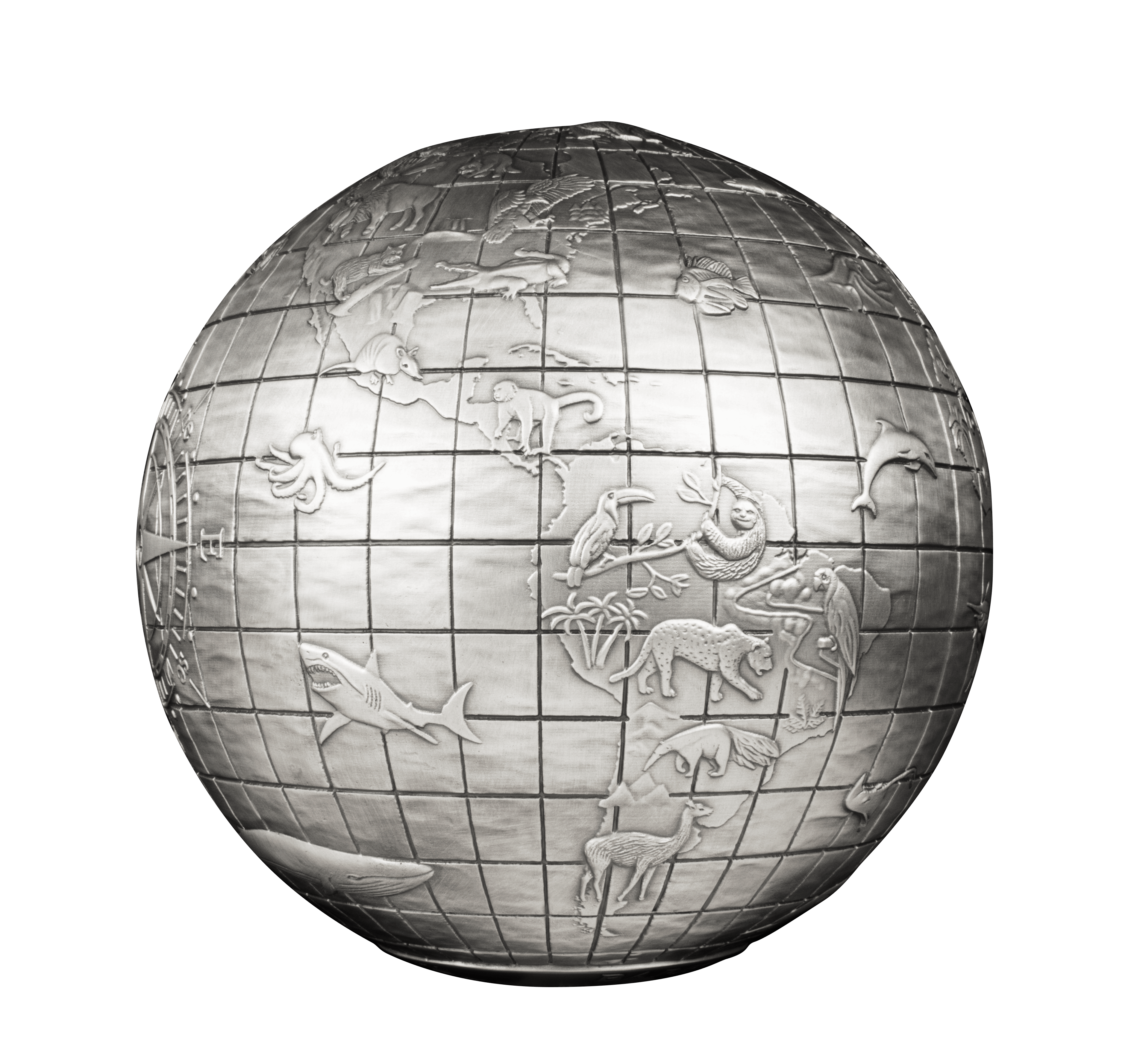 ANIMALS OF THE WORLD Spherical 1 Kg Kilo Silver Coin $25 Barbados 2023 - PARTHAVA COIN