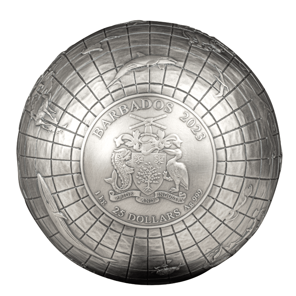 ANIMALS OF THE WORLD Spherical 1 Kg Kilo Silver Coin $25 Barbados 2023 - PARTHAVA COIN