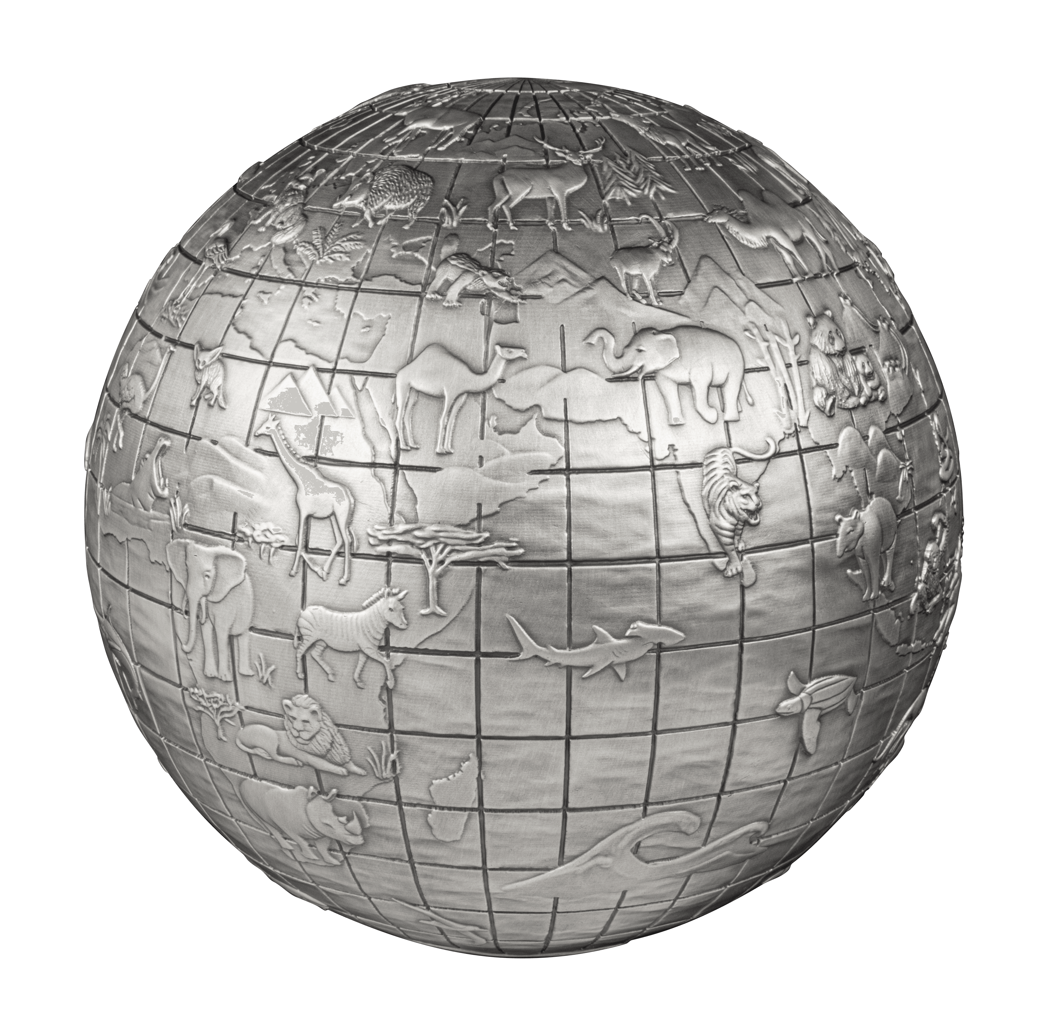 ANIMALS OF THE WORLD Spherical 1 Kg Kilo Silver Coin $25 Barbados 2023 - PARTHAVA COIN