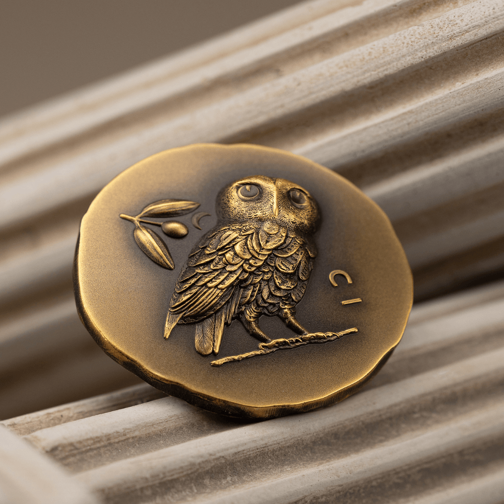 ATHENA'S OWL Numismatic Icons 1 Oz Gold Coin $250 Cook Islands 2023 - PARTHAVA COIN