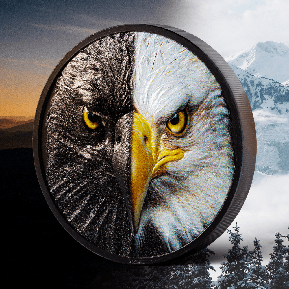 BALD EAGLE Day and Night 3 Oz Silver Coin $20 Palau 2024 - PARTHAVA COIN