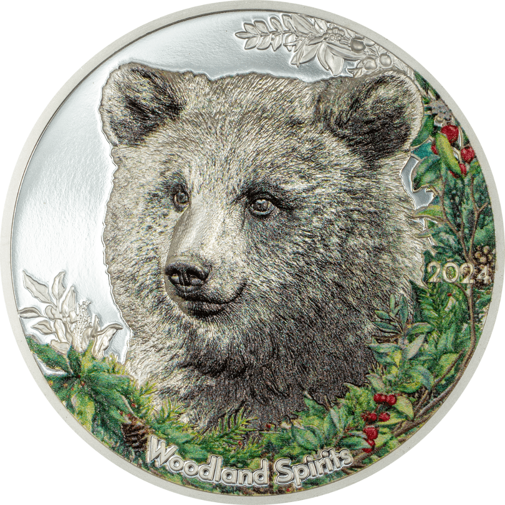 BEAR Woodland Spirit 1 Oz Silver Coin 500 Togrog Mongolia 2024 - PARTHAVA COIN
