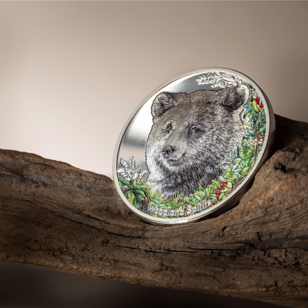 BEAR Woodland Spirit 1 Oz Silver Coin 500 Togrog Mongolia 2024 - PARTHAVA COIN