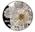 DAISY Flower 3D Mother of Pearl 2 Oz Silver Coin $5 Solomon Islands 2024 - PARTHAVA COIN