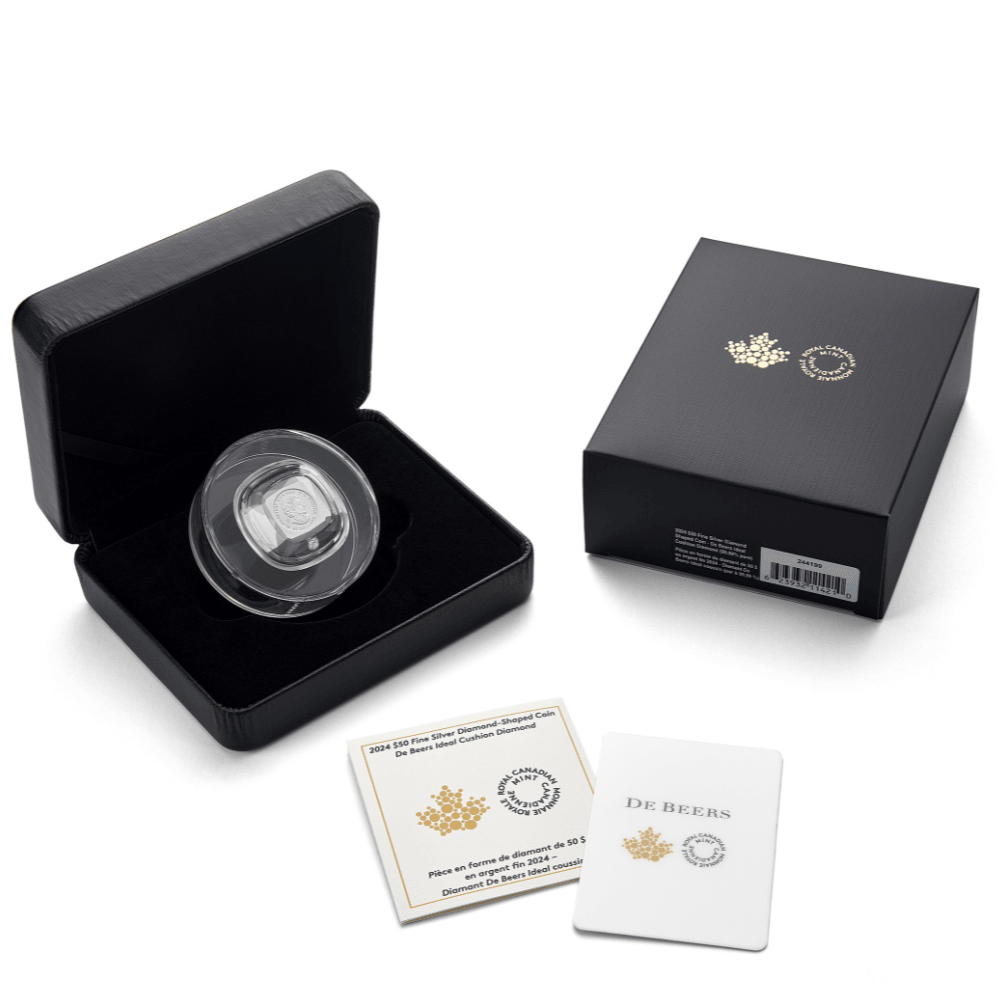 DE BEERS Ideal Cushion Diamond pure silver coin $50 Canada 2024 - PARTHAVA COIN