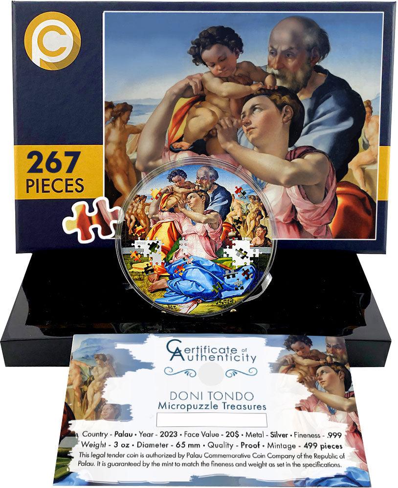 DONI TONDO Michelangelo Micropuzzle Treasures 3 Oz Silver Coin $20 Palau 2023 - PARTHAVA COIN