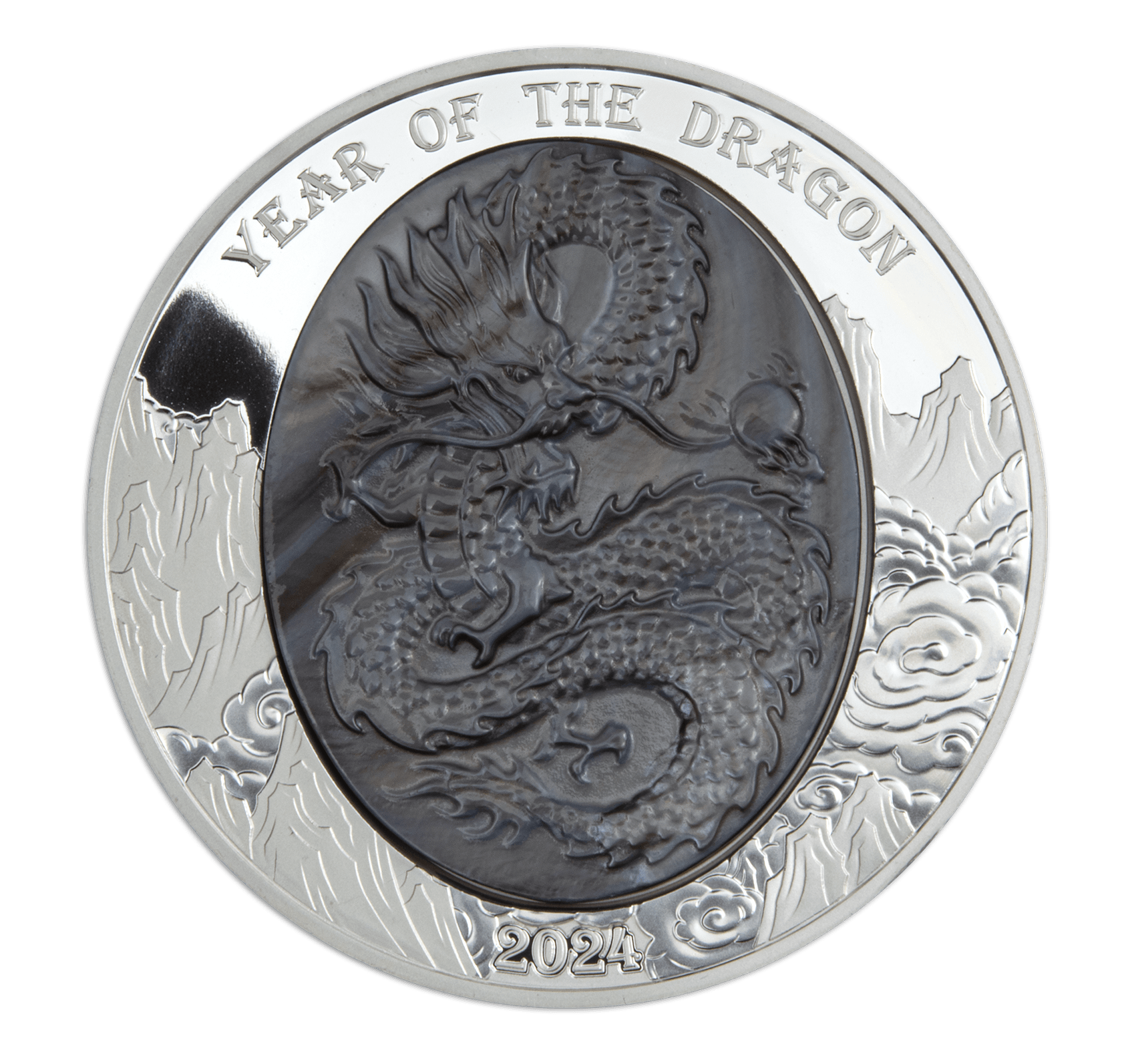 DRAGON Mother of Pearl Lunar Year 5 Oz Silver Coin $25 Solomon Islands 2024 - PARTHAVA COIN