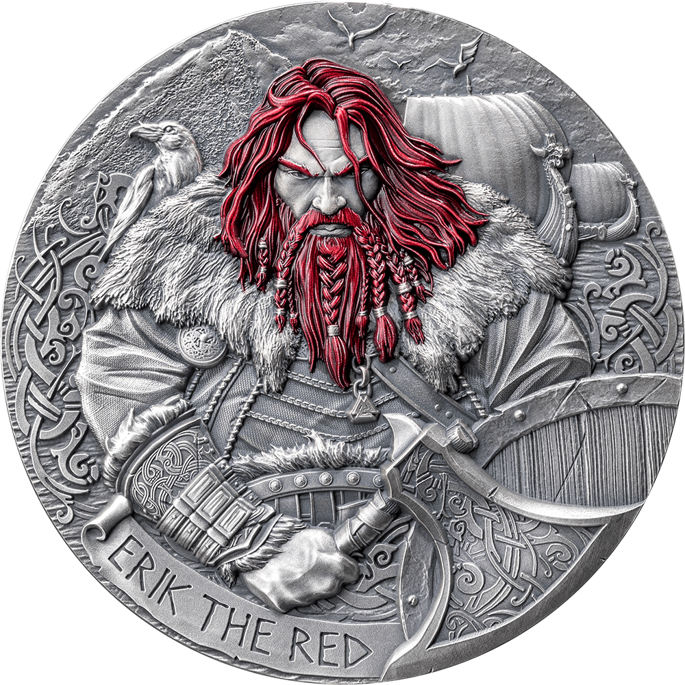 ERIK THE RED Way to Valhalla 2 Oz Silver Coin 2000 Francs Cameroon 2024 - PARTHAVA COIN