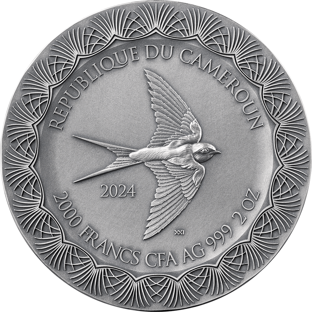 EROS AND PSYCHE Celestial Beauty 2 Oz Silver Coin 2000 Francs CFA Cameroon 2024 - PARTHAVA COIN