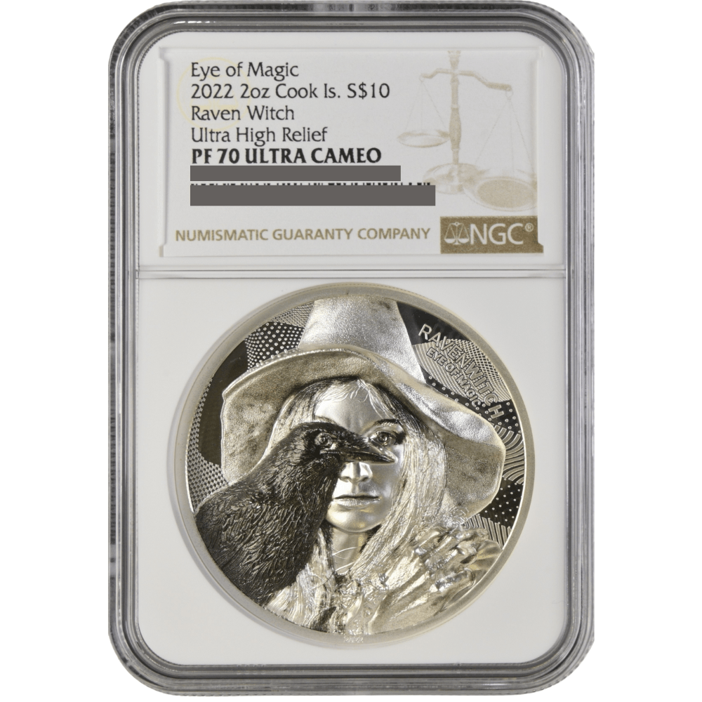 Eye of Magic RAVEN WITCH 2 Oz Silver Coin $10 Cook Islands 2022-NGC Graded PF 70 Ultra Cameo - PARTHAVA COIN