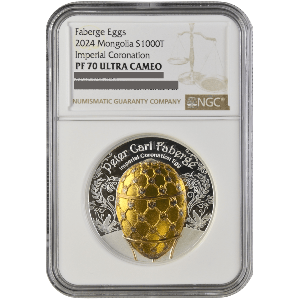 Faberge Egg-IMPERIAL CORONATION EGG 2 Oz Silver Coin 1000 Togrog Mongolia 2024- NGC Graded PF 70 Ultra Cameo - PARTHAVA COIN