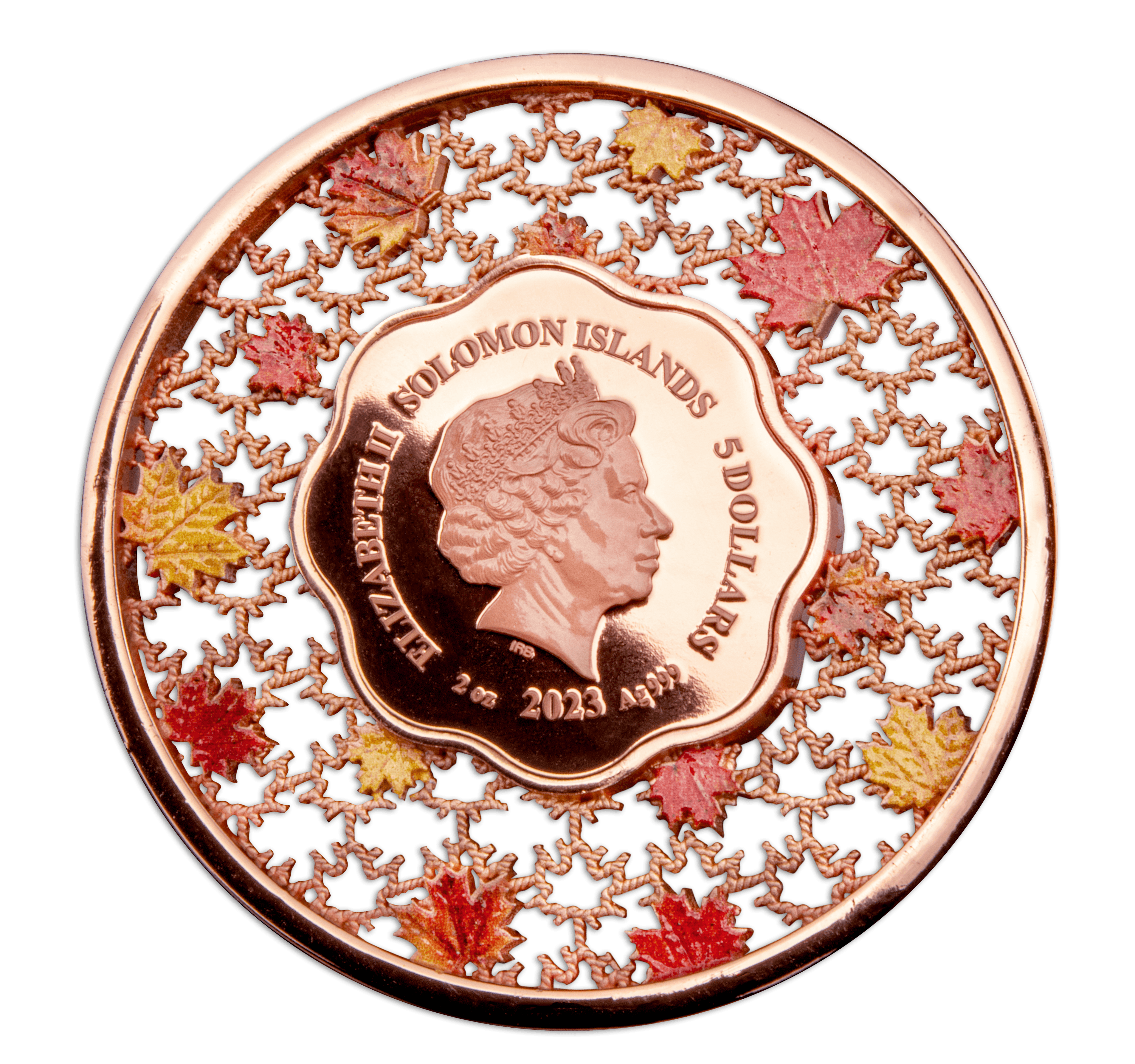 FILIGREE MAPLE LEAF 2 Oz Silver Coin $5 Solomon Islands 2023 - PARTHAVA COIN