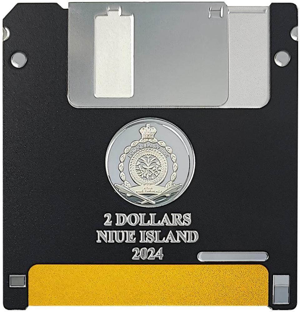 FLOPPY DISK TechStalgic Coloured 2 Oz Silver Coin $2 Niue 2024 - PARTHAVA COIN