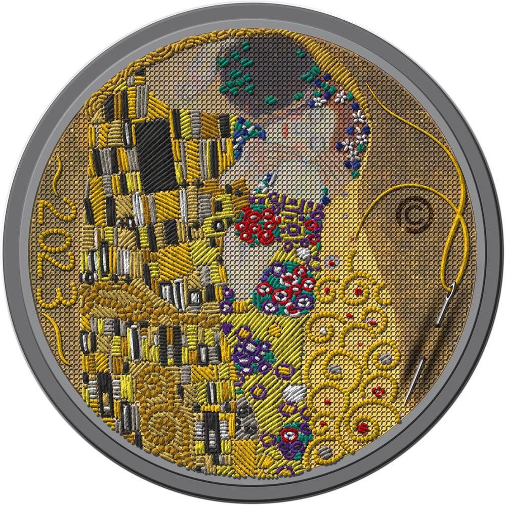 KISS Gustav Klimt Fine Embroidery Art 3 Oz Silver Coin $20 Palau 2023 - PARTHAVA COIN