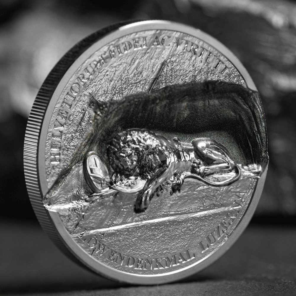 LION MONUMENT Lion of Lucerne 1 Oz Silver Coin $5 Cook Islands 2024 - PARTHAVA COIN