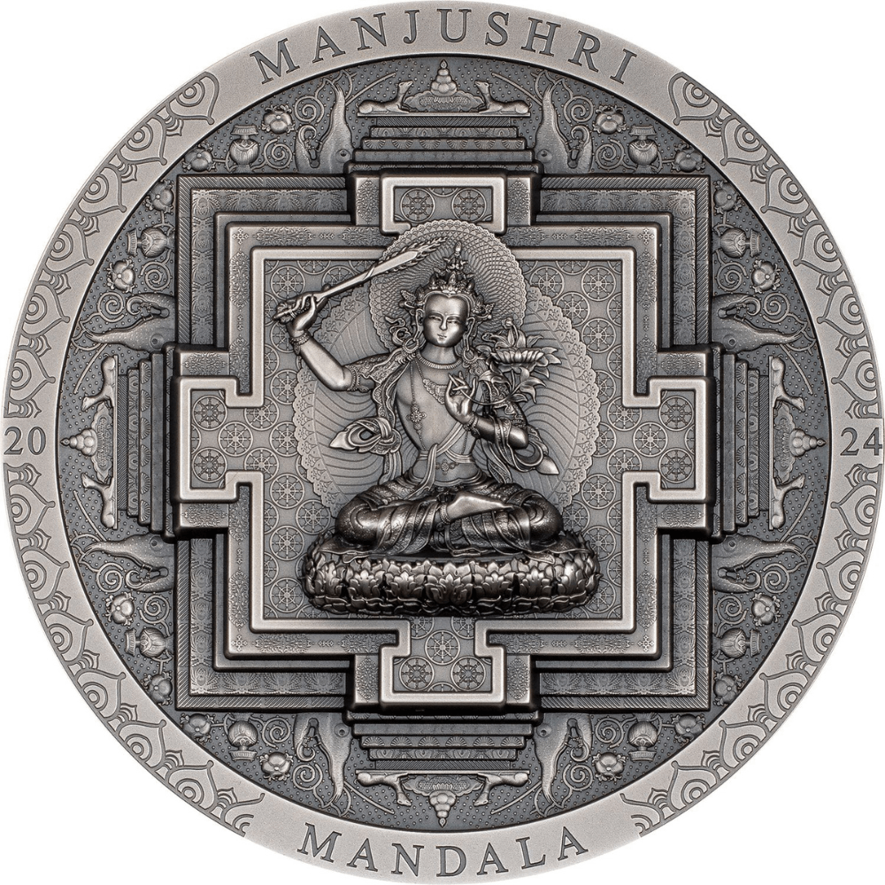 MANJUSHRI MANDALA Archeology Symbolism Antique 3 Oz Silver Coin 2000 Togrog Mongolia 2024 - PARTHAVA COIN