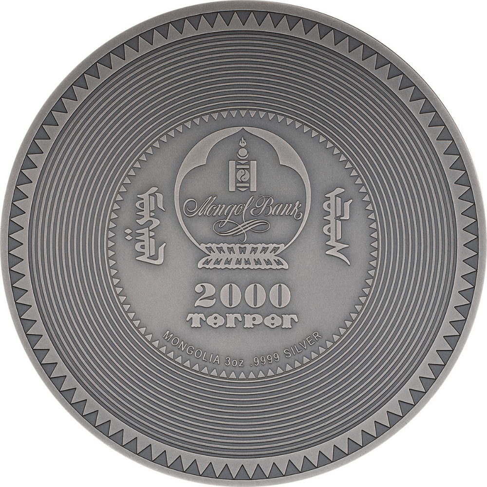MANJUSHRI MANDALA Archeology Symbolism Antique 3 Oz Silver Coin 2000 Togrog Mongolia 2024 - PARTHAVA COIN
