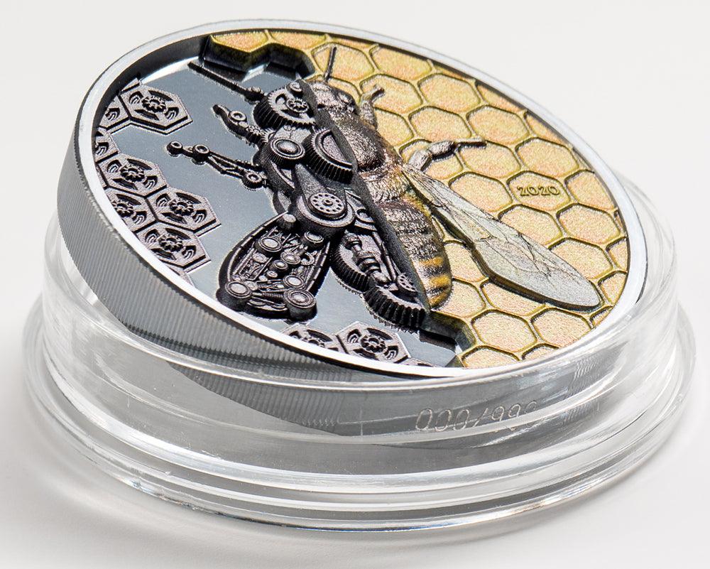 MECHANICAL BEE Clockwork Evolution 3 Oz Silver Coin 2000 Togrog Mongolia 2020 - PARTHAVA COIN