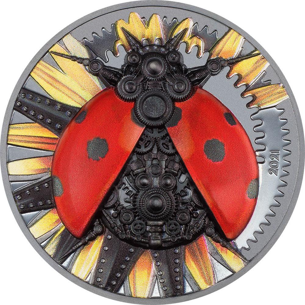 MECHANICAL LADYBUG Clockwork Evolution 3 Oz Silver Coin 2000 Togrog Mongolia 2021 - PARTHAVA COIN