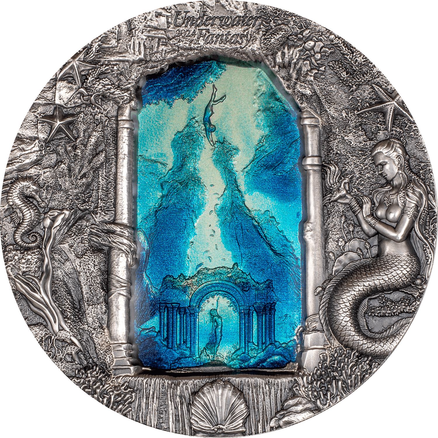 MERMAIDS Underwater Fantasy 3 Oz Silver Coin $20 Palau 2024 - PARTHAVA COIN