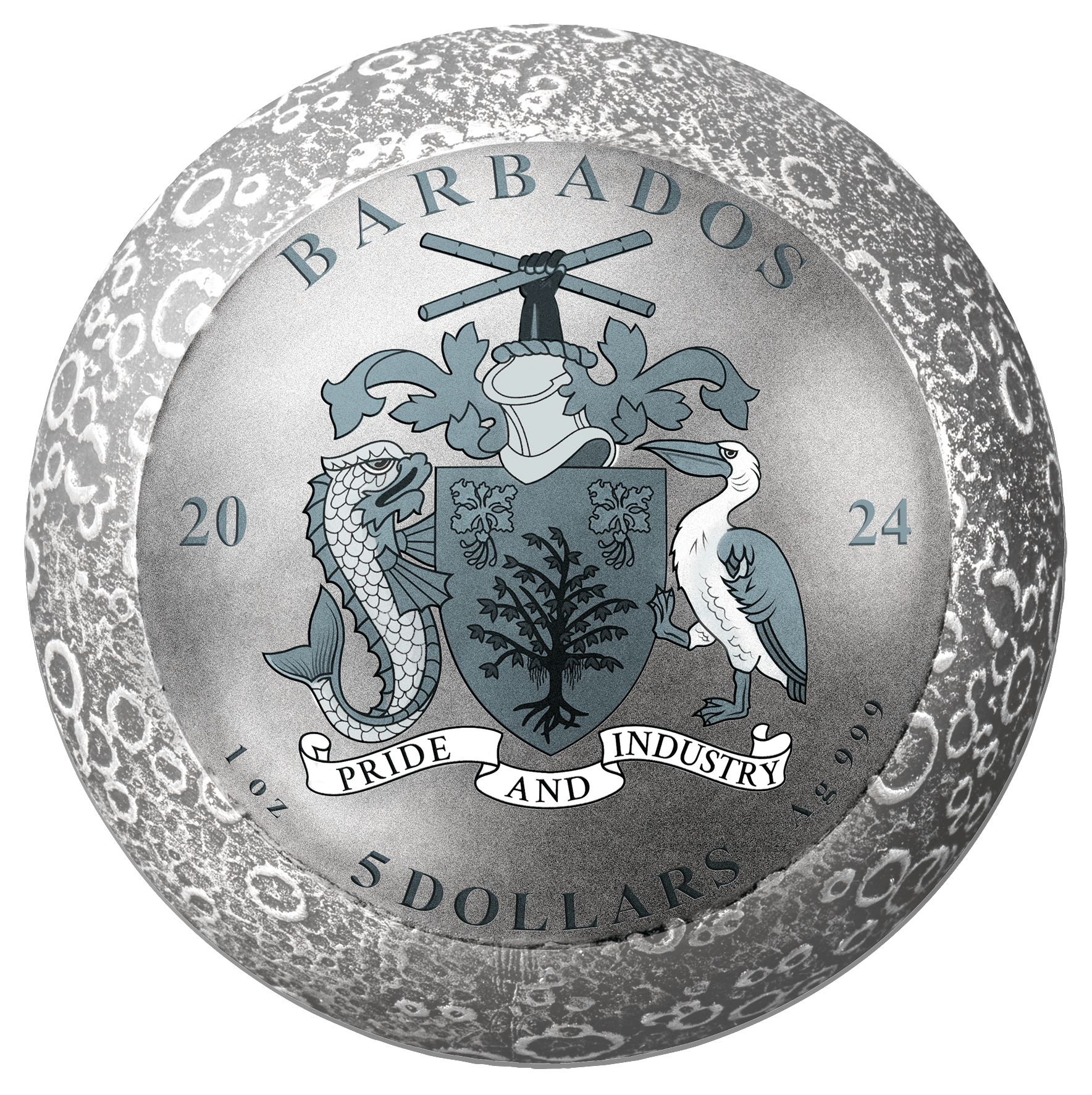 MOON LANDING Apollo 11 55th Anniversary 1 Oz Silver Coin $5 Barbados 2024 - PARTHAVA COIN