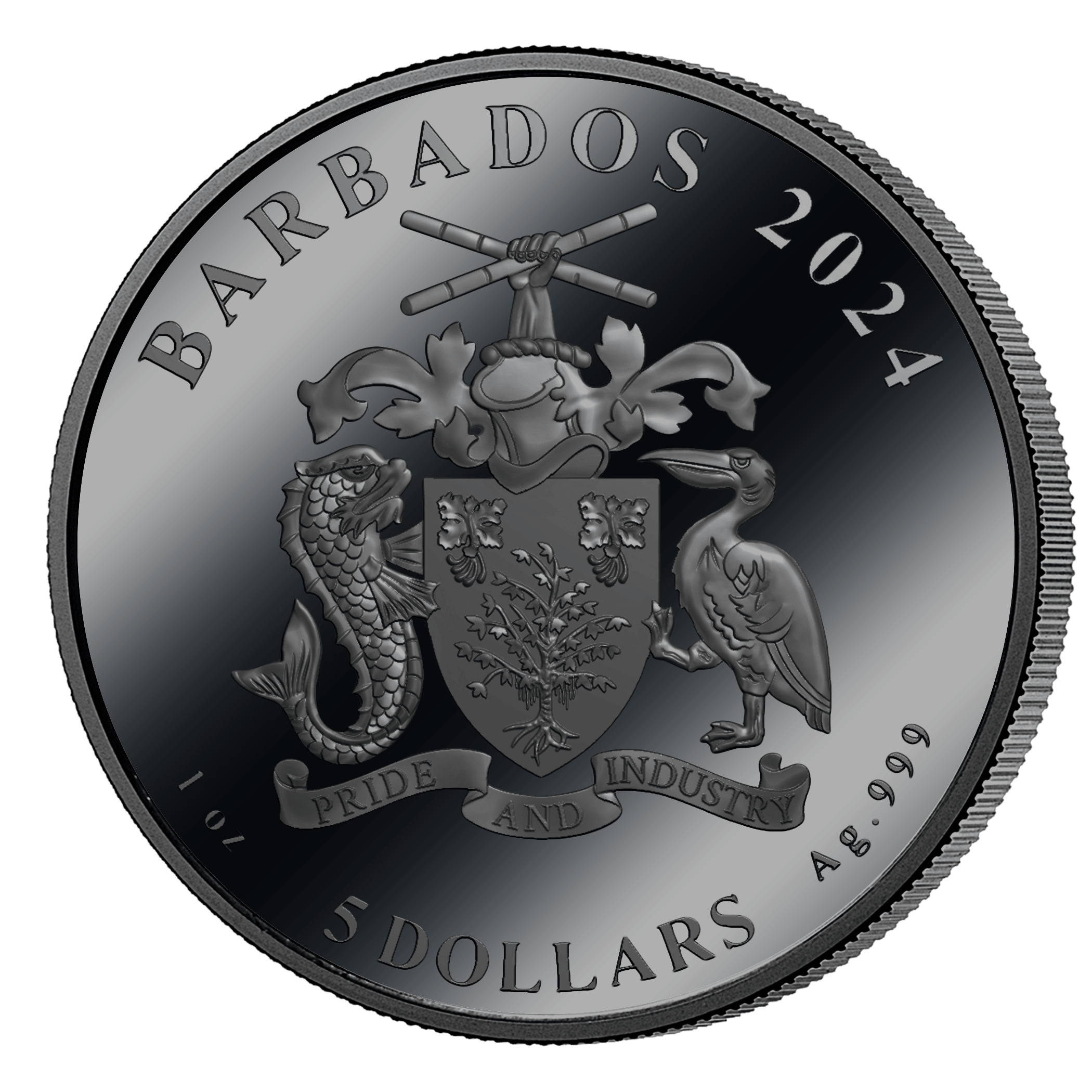 MOON LANDING Astronaut 55th Anniversary 1 Oz Silver Coin $5 Barbados 2024 - PARTHAVA COIN
