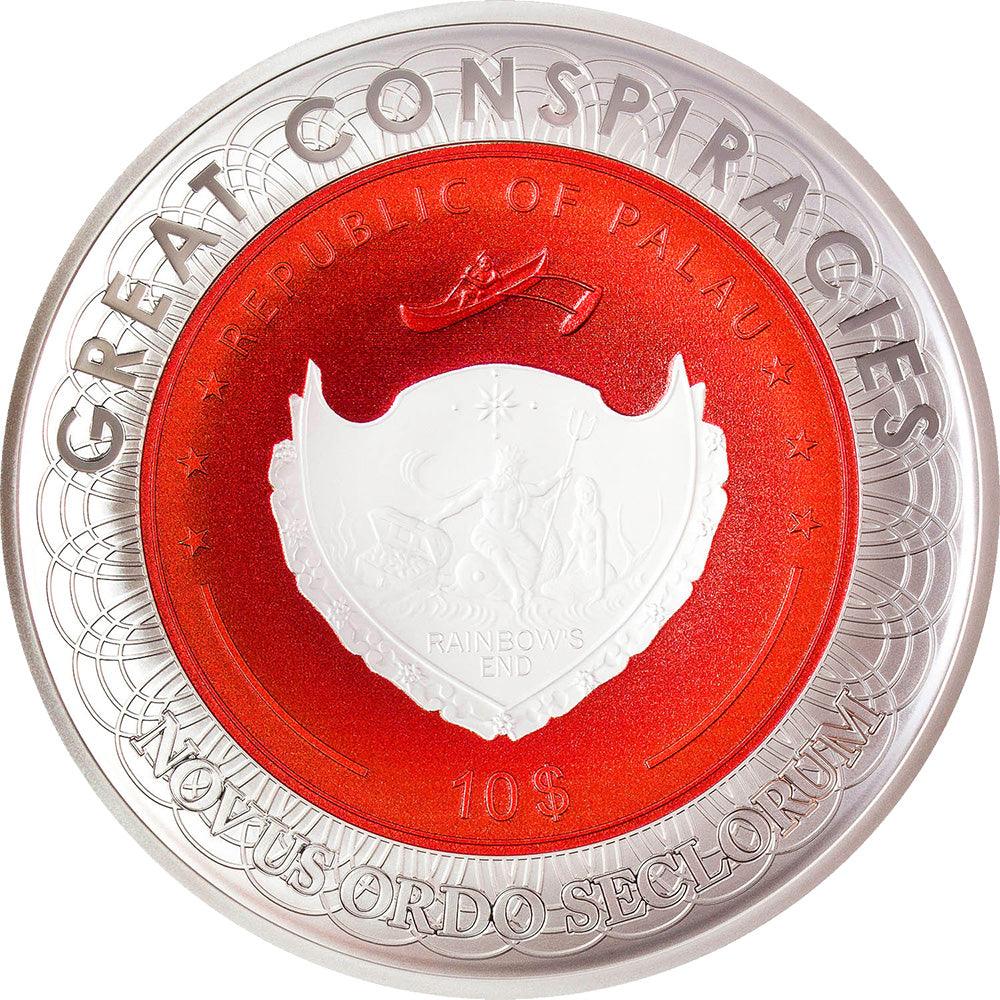 NEW WORLD ORDER Great Conspiracies 2 Oz Silver Coin $10 Palau 2021 - PARTHAVA COIN