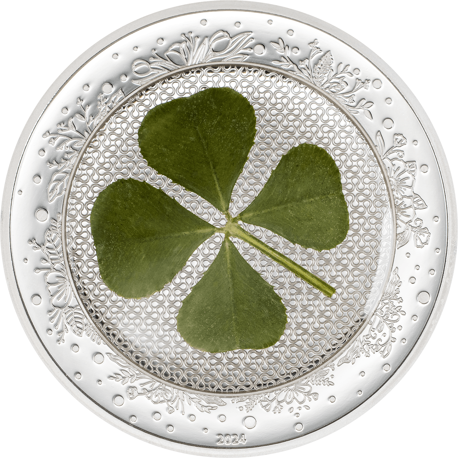 OUNCE OF LUCK Four Leaf Clover 1 Oz Silver Coin $5 Palau 2024 - PARTHAVA COIN