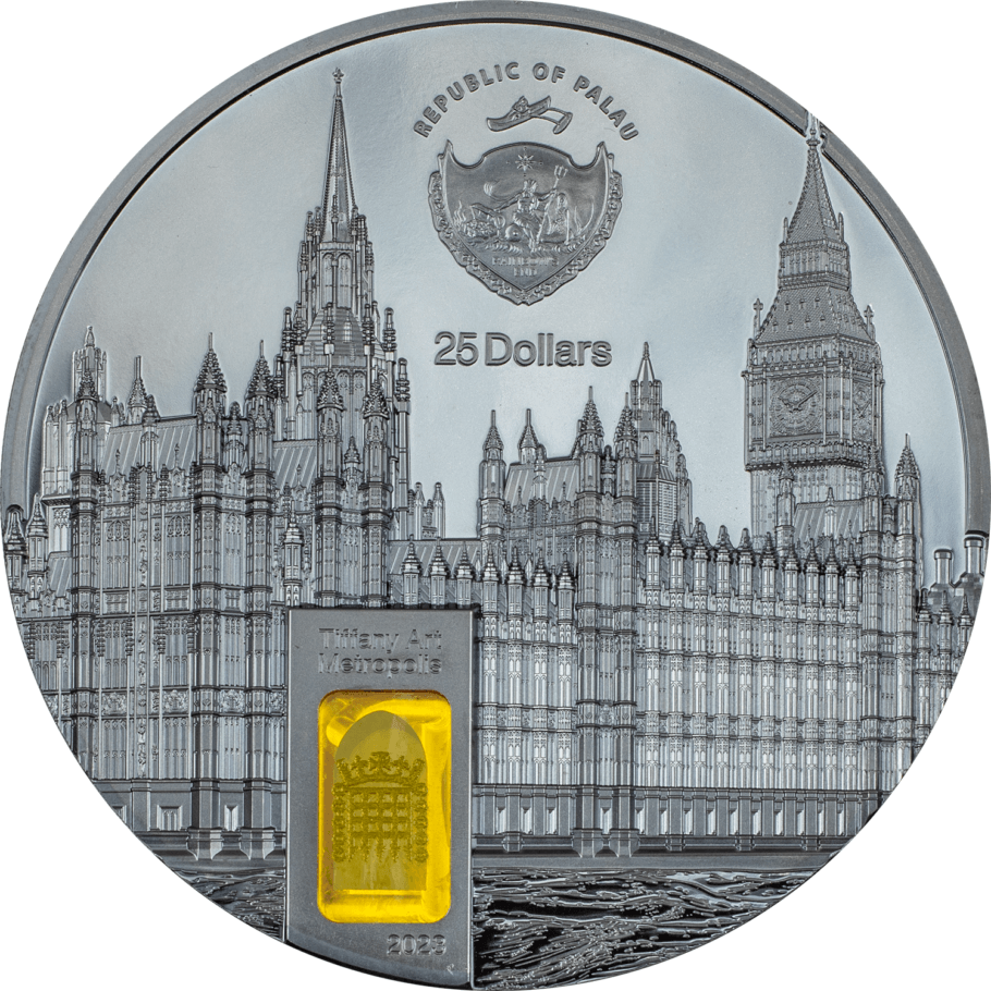 PALACE OF WESTMINSTER Tiffany Art Metropolis 5 Oz Silver Coin $25 Palau 2023 - PARTHAVA COIN