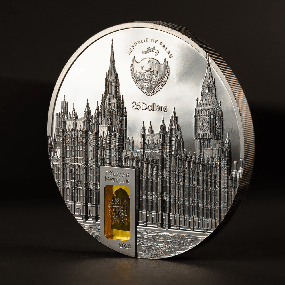 PALACE OF WESTMINSTER Tiffany Art Metropolis 5 Oz Silver Coin $25 Palau 2023 - PARTHAVA COIN