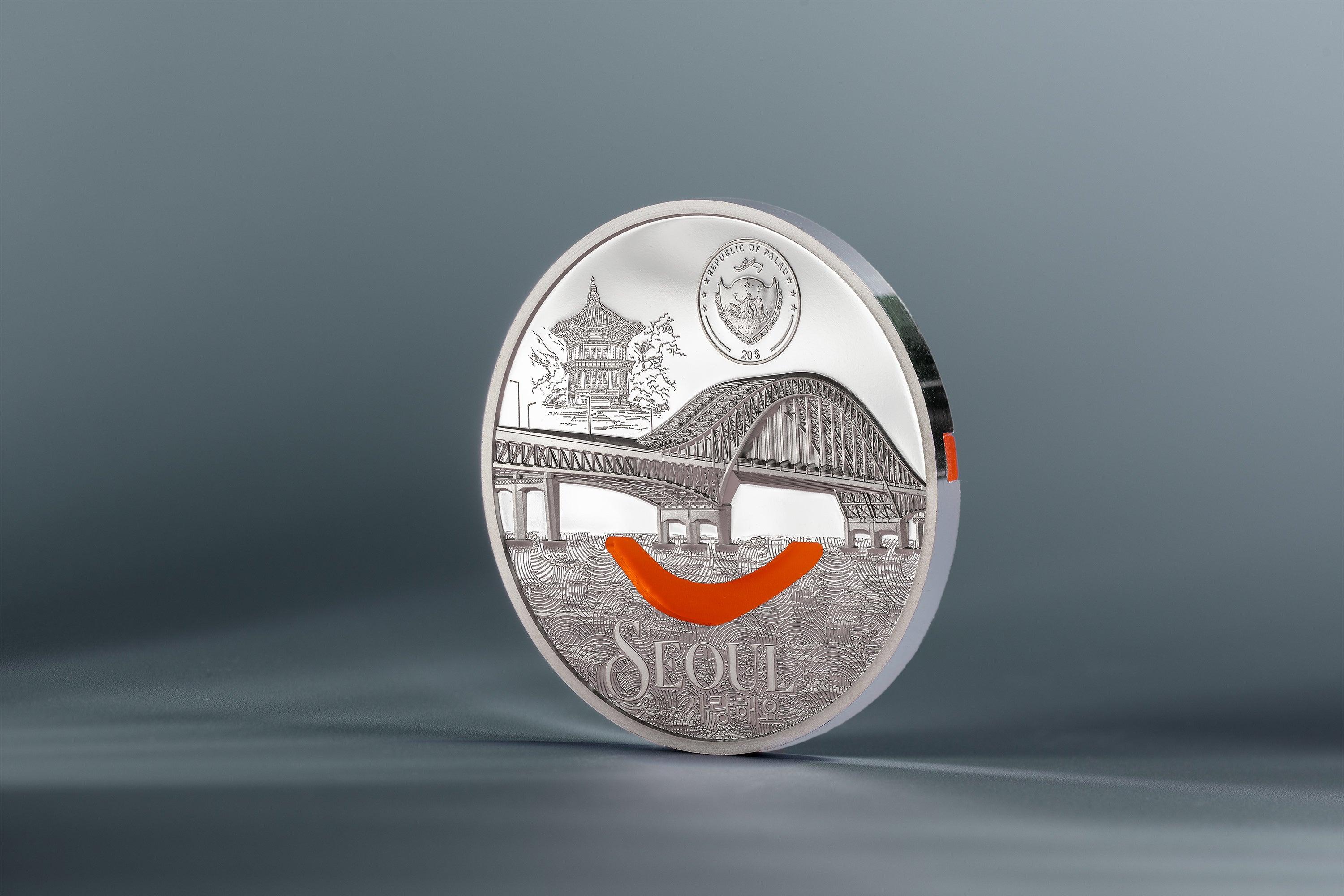 SEOUL Tiffany Art Metropolis 3 Oz Silver Coin $20 Palau 2024 - PARTHAVA COIN