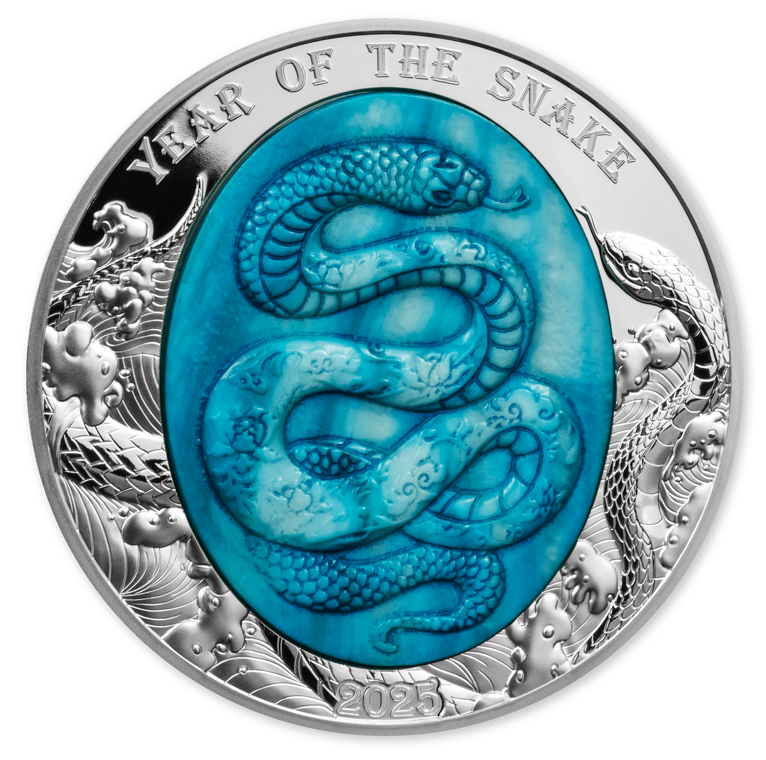 SNAKE Mother of Pearl Lunar Year 5 Oz Silver Coin $25 Solomon Islands 2025 - PARTHAVA COIN