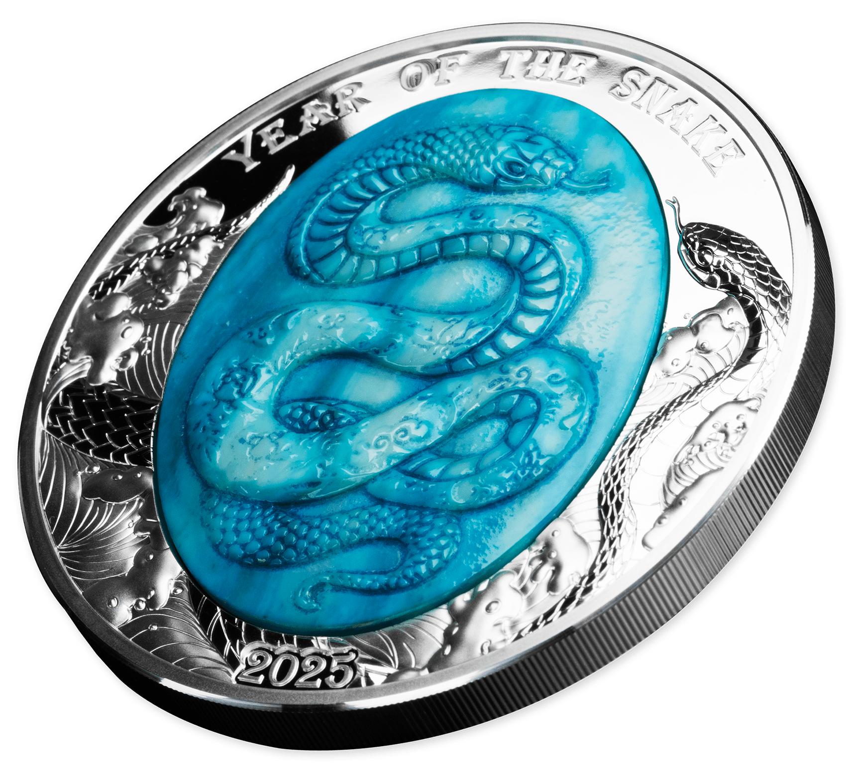 SNAKE Mother of Pearl Lunar Year 5 Oz Silver Coin $25 Solomon Islands 2025 - PARTHAVA COIN