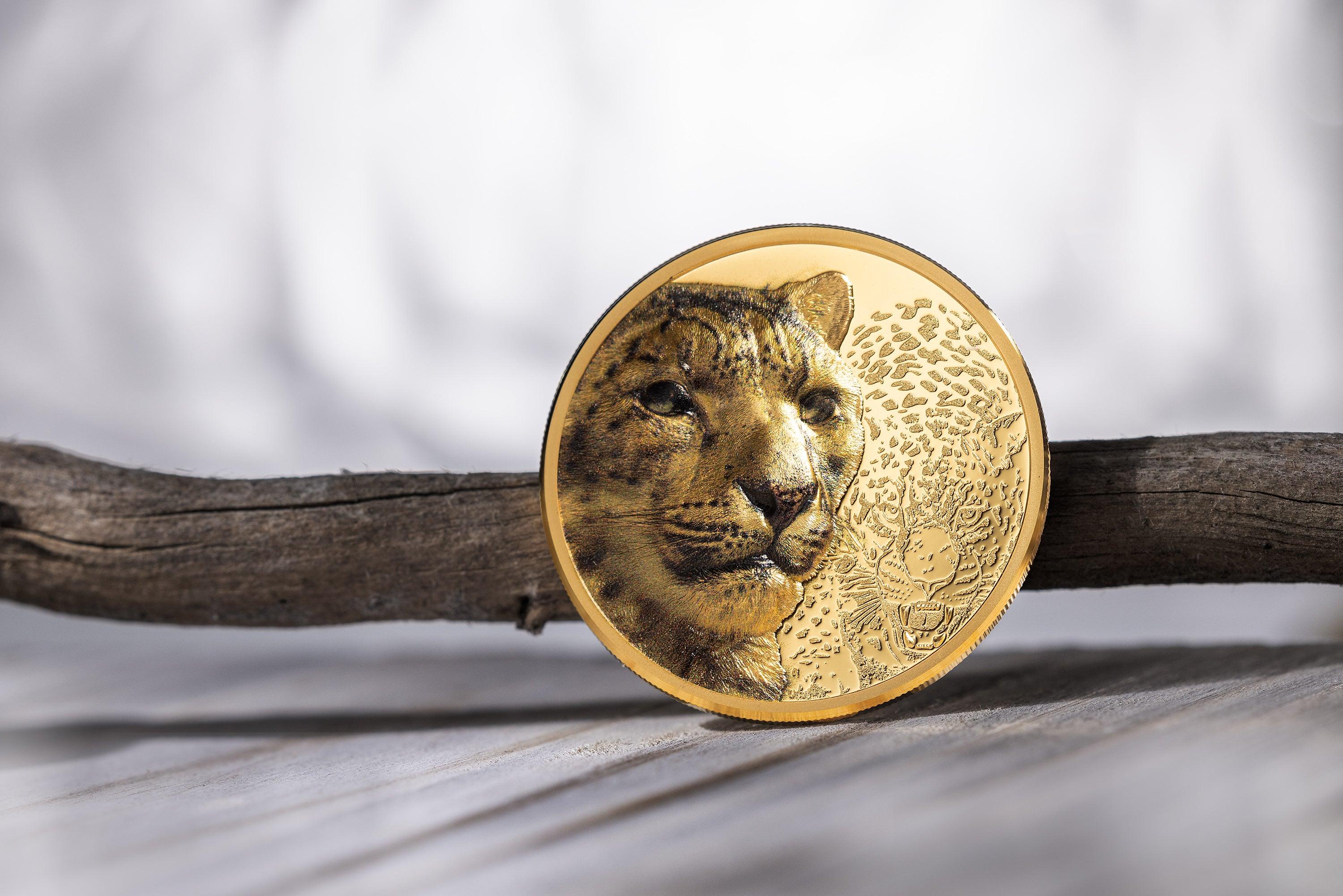 SNOW LEOPARD Wild Mongolia 1 Oz Gold Coin 25000 Togrog Mongolia 2024 - PARTHAVA COIN