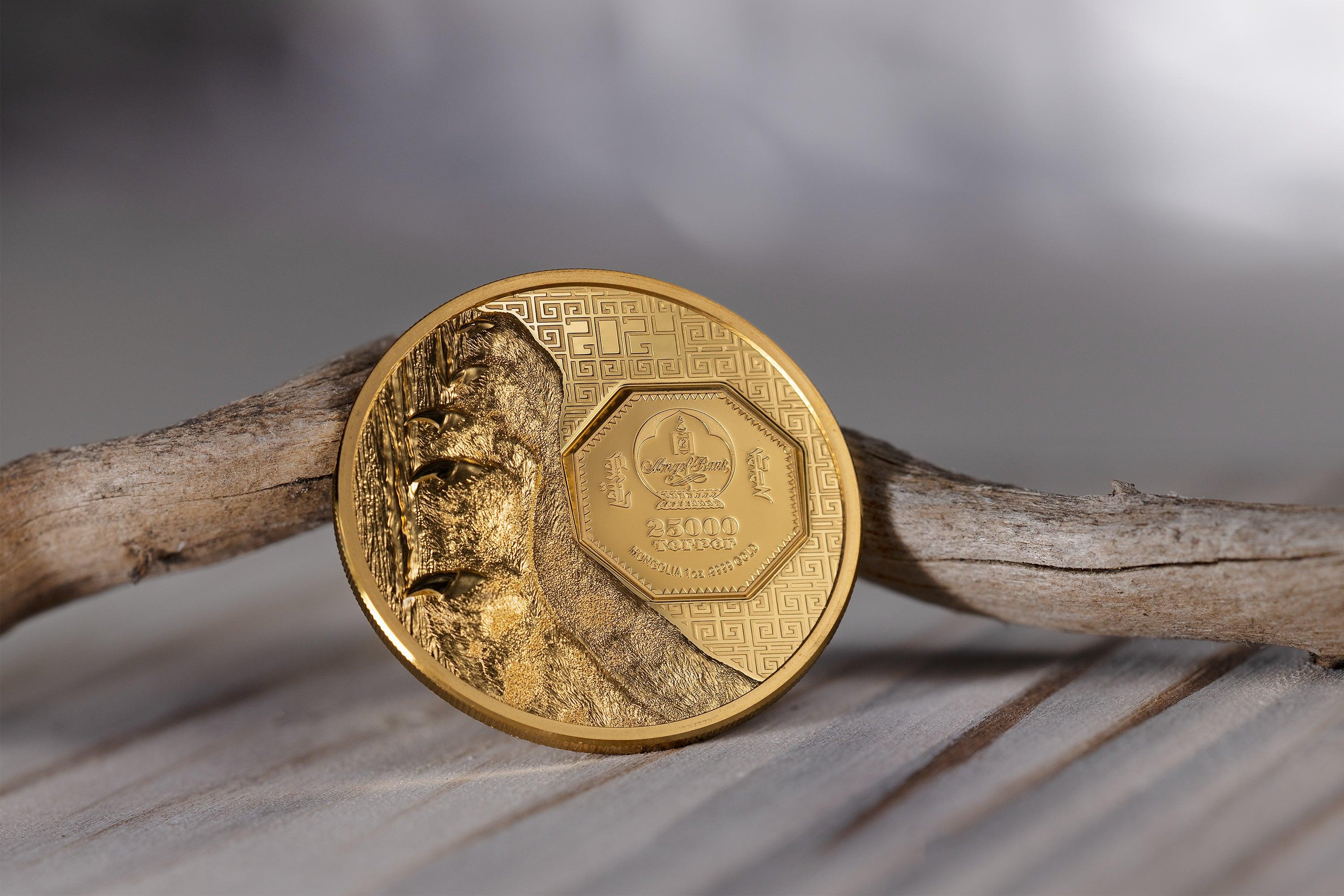 SNOW LEOPARD Wild Mongolia 1 Oz Gold Coin 25000 Togrog Mongolia 2024 - PARTHAVA COIN